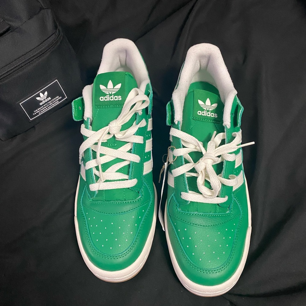 Adidas Emerald Green and White Low-Tops